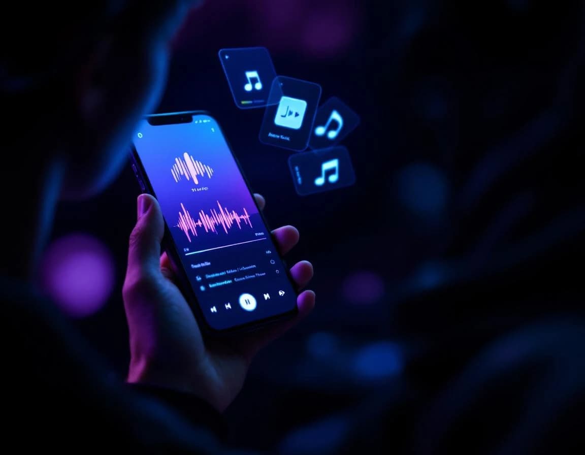 Content Creator nutzt die BeatBot KI Musik Generator App auf dem Smartphone