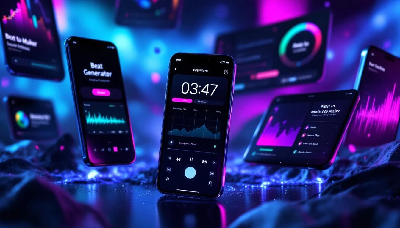 BeatBot KI Musik Generator App — finale Übersicht mit Songs, Beats, Instrumentals und Text zu Musik
