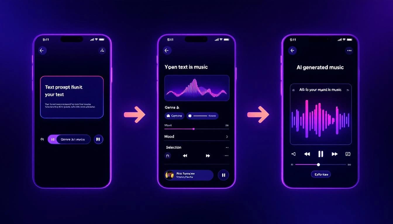 Text zu Musik Workflow in der BeatBot KI Musik Generator App — Prompt eingeben, Genre wählen, KI-Song generieren